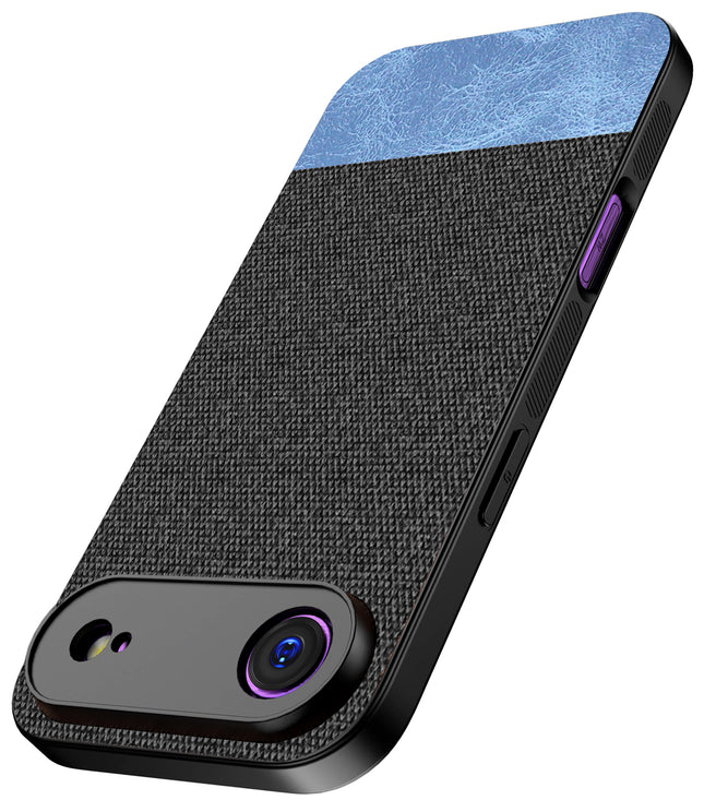 Kapa Soft Fabric & Leather Hybrid Protective Back Cover for Apple iPhone 17 Air | Shockproof Slim Hard Anti Slip Back Case (Black,Blue)