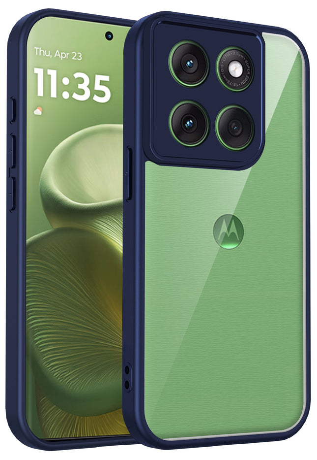 Kapa Hawkeye Clear Slim Tough Back Cover for Moto Edge 60 Pro | Camera Lens Protector Anti Yellow Shockproof Clear Hybrid Case Cover (Blue)