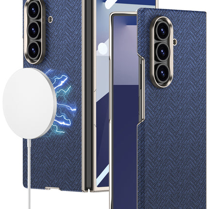 Kapa Nylon Fabric Case Compatible with Magsafe Back Cover for Samsung Galaxy Z Fold7 / Fold 7 | with [Inbuilt Glass] and Wireless Charging Support Full Body Protection Cover (Blue)