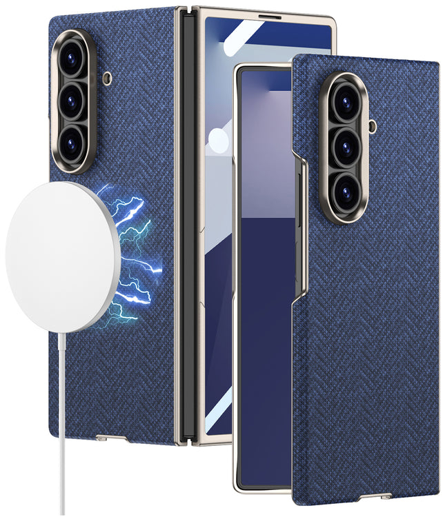 Kapa Nylon Fabric Case Compatible with Magsafe Back Cover for Samsung Galaxy Z Fold7 / Fold 7 | with [Inbuilt Glass] and Wireless Charging Support Full Body Protection Cover (Blue)