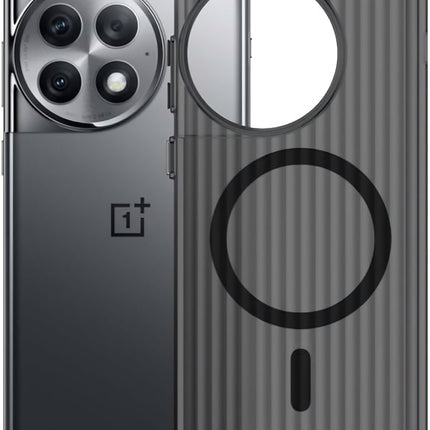 Kapa Matte Magnetic Wave Grip Back Cover for OnePlus 12 | [MagSafe Compatible] Wireless charging, Slim, Metal Buttons, Frosted Back Case (Grey)