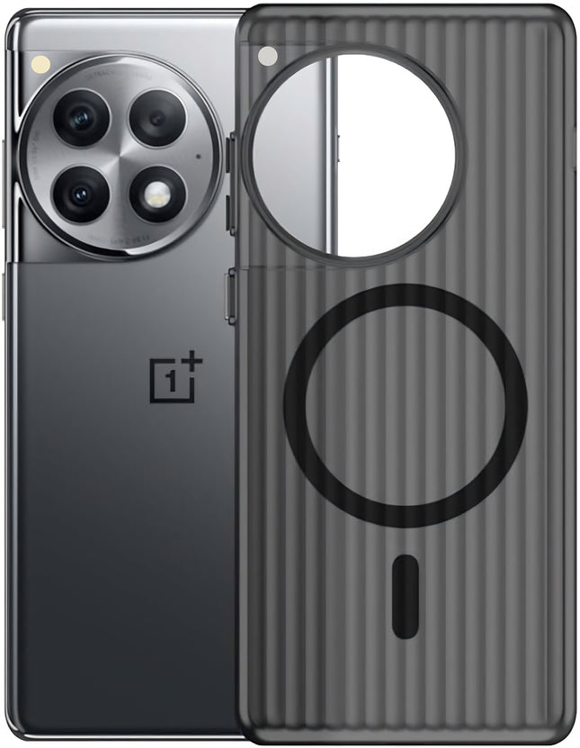 Kapa Matte Magnetic Wave Grip Back Cover for OnePlus 12 | [MagSafe Compatible] Wireless charging, Slim, Metal Buttons, Frosted Back Case (Grey)