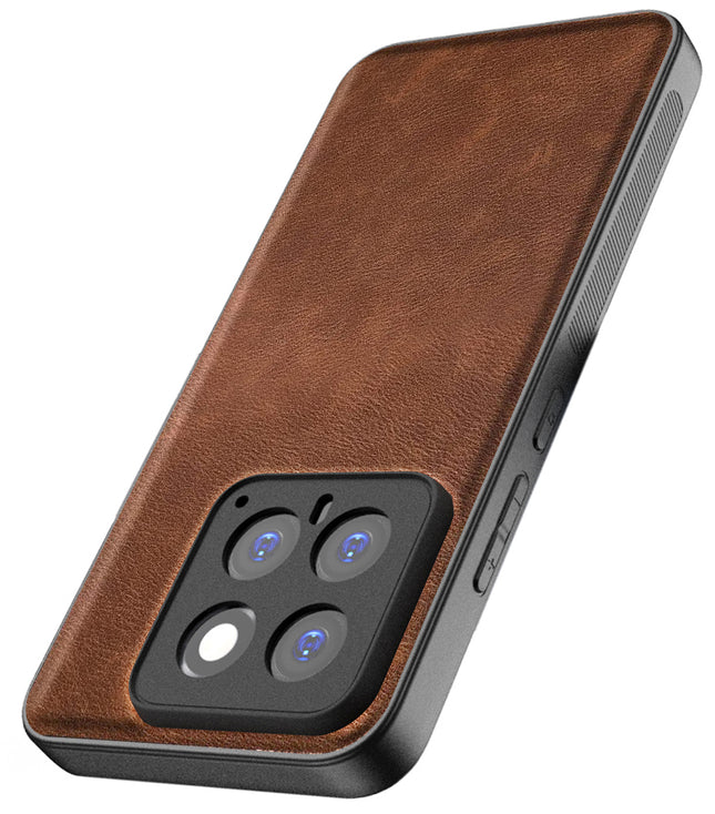 Kapa Tux Leather Back Cover for Xiaomi 14 (5G) | Slim Shockproof Camera Protection Bumper Case (Brown)