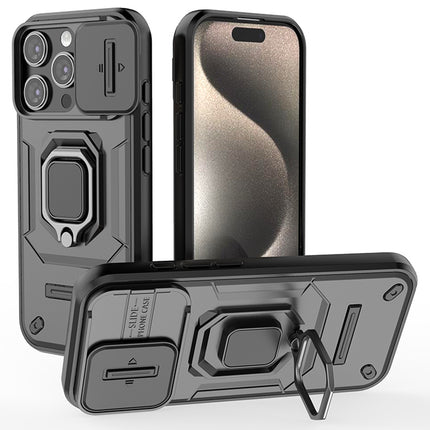 Kapa Armor Slider Back Cover for Apple iPhone 16 Pro | Inbuilt Ring + Camera Slider Shockproof Lens Protection Bumper Back Case (Black) - Mobizang