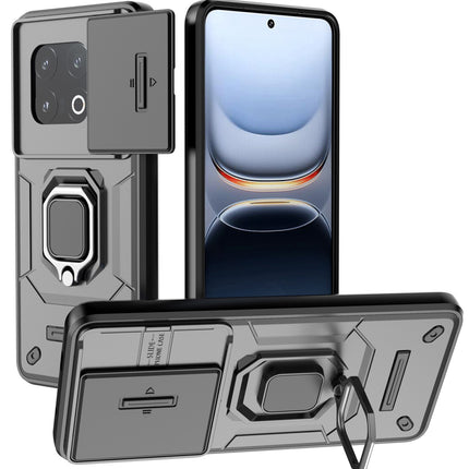 Kapa Armor Slider Back Cover for Iqoo 13 5G | Inbuilt Ring + Camera Slider Shockproof Lens Protection Bumper Back Case (Black)