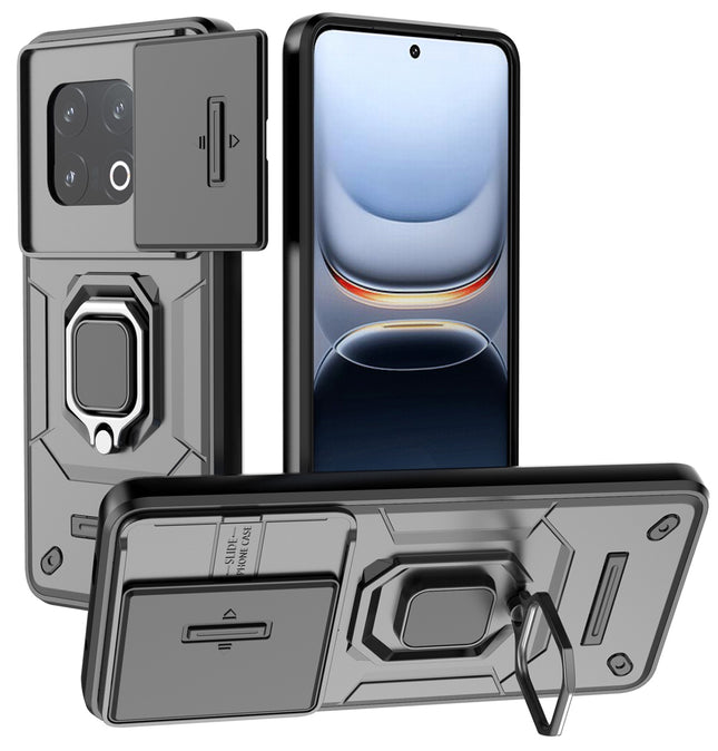 Kapa Armor Slider Back Cover for Iqoo 13 5G | Inbuilt Ring + Camera Slider Shockproof Lens Protection Bumper Back Case (Black)
