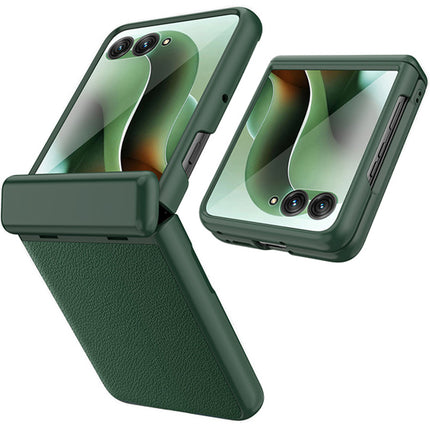 Kapa Leather Hinge Protection Back Cover for Moto Razr 60 Ultra| with [Inbuilt Glass] Full Body Shockproof Hard Back Case (Green)