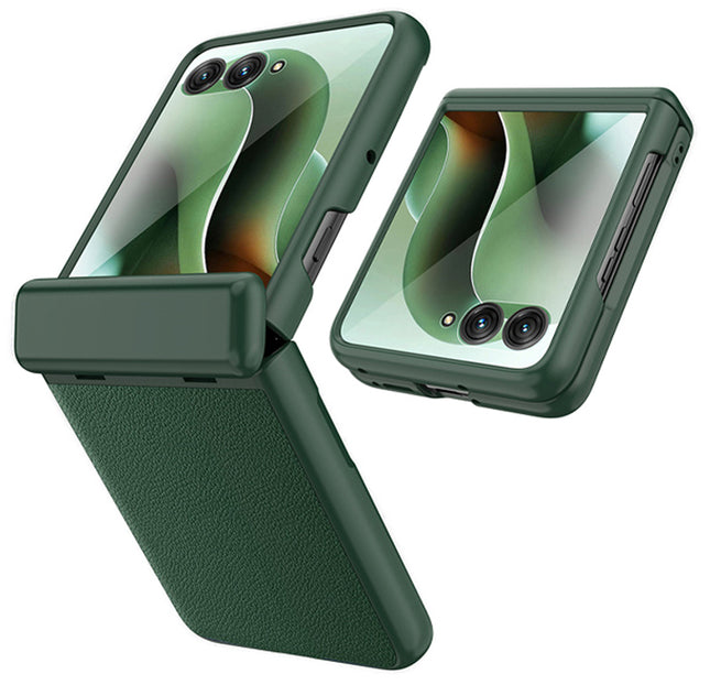 Kapa Leather Hinge Protection Back Cover for Moto Razr 60 Ultra| with [Inbuilt Glass] Full Body Shockproof Hard Back Case (Green)
