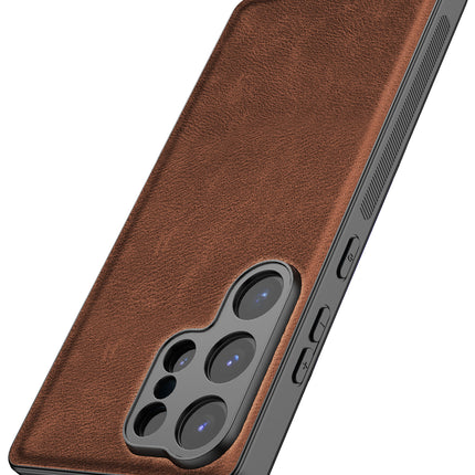 Kapa Tux Leather Back Cover for Samsung Galaxy S25 Ultra | Slim Shockproof Camera Protection Bumper Case (Brown)