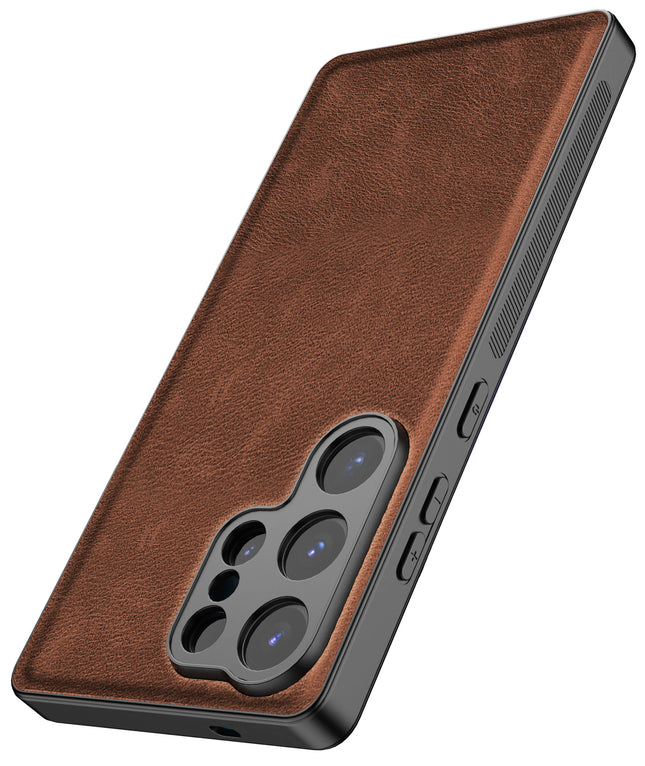 Kapa Tux Leather Back Cover for Samsung Galaxy S25 Ultra | Slim Shockproof Camera Protection Bumper Case (Brown)
