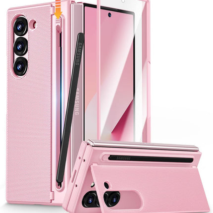 Kapa Textured Grip S Pen Holder Hinge Protection Back Cover for Samsung Galaxy Z Fold6 / Fold 6 | with Inbuilt Glass , Kickstand & S Pen Slot Case (Pink)