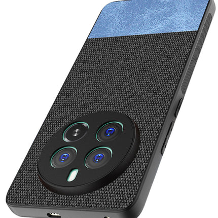 Kapa Soft Fabric & Leather Hybrid Protective Back Cover for Realme 12 Pro / 12 Pro Plus | Shockproof Slim Hard Anti Slip Back Case (Black,Blue) - Mobizang