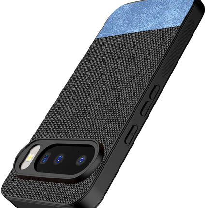 Kapa Soft Fabric & Leather Hybrid Protective Back Cover for Google Pixel 10 | Shockproof Slim Hard Anti Slip Back Case (Black,Blue)