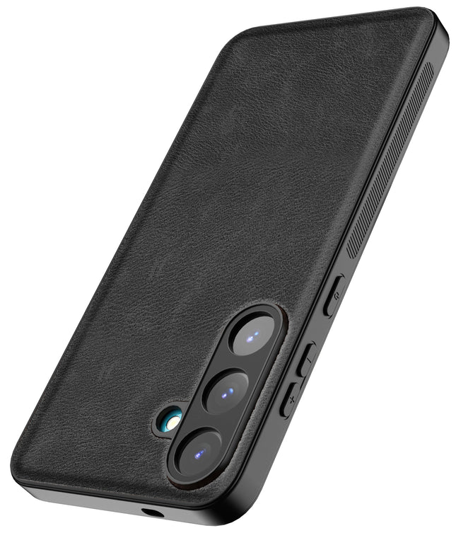 Kapa Tux Leather Back Cover for Samsung Galaxy S25 | Slim Shockproof Camera Protection Bumper Case (Black)