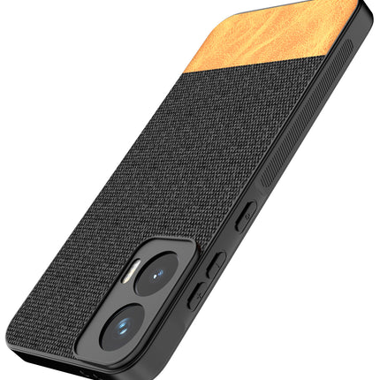 Kapa Soft Fabric & Leather Hybrid Protective Back Cover for Moto G35 | Shockproof Slim Hard Anti Slip Back Case (Black,Brown)