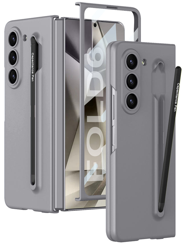 Kapa Contrast Ulta Thin PC Case for Samsung Galaxy Z Fold 6 | Inbuilt S-Pen Holder Stand Hybrid Back Cover (Grey with Black Pen)