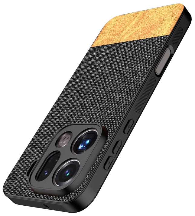 Kapa Soft Fabric & Leather Hybrid Protective Back Cover for Oppo Find X9 Pro | Shockproof Slim Hard Anti Slip Back Case (Black,Brown)