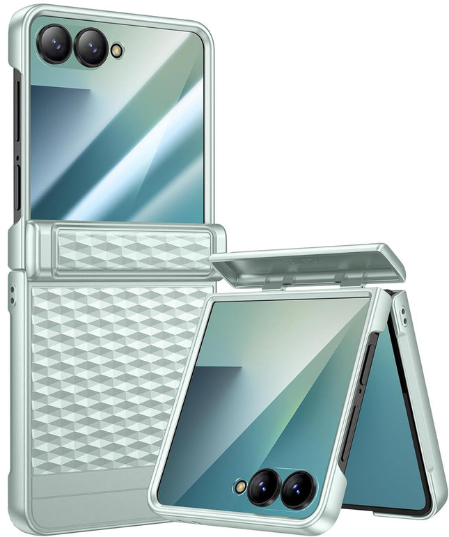 Kapa Geometric Hinge Protection Back Cover for Samsung Galaxy Z Flip7 / Flip 7 | with [Inbuilt Glass] Full Body Shockproof Hard Back Case (Mint Green)