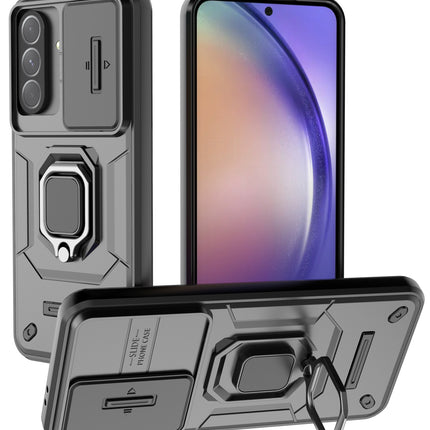 Kapa Armor Slider Back Cover for Samsung Galaxy A56 | Inbuilt Ring + Camera Slider Shockproof Lens Protection Bumper Back Case (Black)