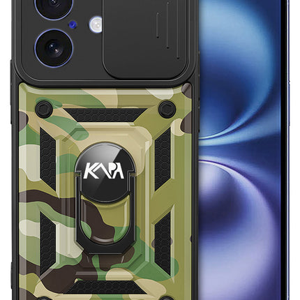 Kapa Tank Back Cover for Apple iPhone 17 | Inbuilt Ring + Slider Shockproof Lens Protection Bumper Back Case (Green)