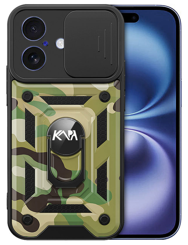 Kapa Tank Back Cover for Apple iPhone 17 | Inbuilt Ring + Slider Shockproof Lens Protection Bumper Back Case (Green)