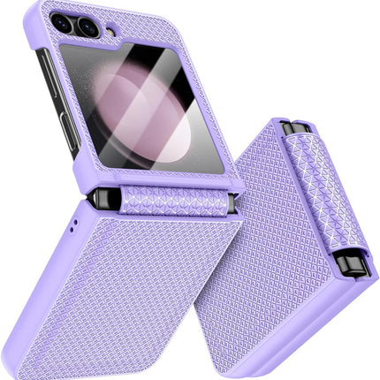 Kapa Textured Grip Hinge Protection Back Cover for Samsung Galaxy Z Flip5 / Z Flip 5 | with [Inbuilt Glass] Full Body Shockproof Hard Back Case (Purple)