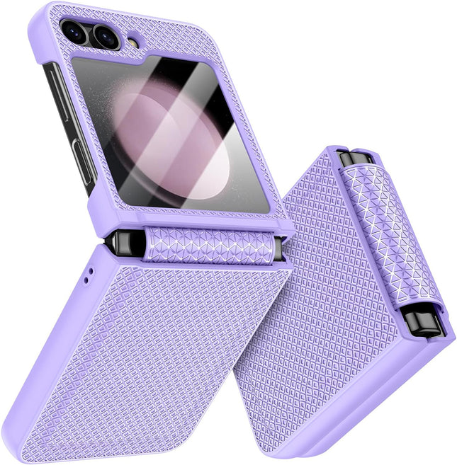 Kapa Textured Grip Hinge Protection Back Cover for Samsung Galaxy Z Flip5 / Z Flip 5 | with [Inbuilt Glass] Full Body Shockproof Hard Back Case (Purple)