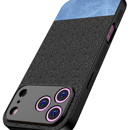 Kapa Soft Fabric & Leather Hybrid Protective Back Cover for Apple iPhone 17 Pro | Shockproof Slim Hard Anti Slip Back Case (Black,Blue)