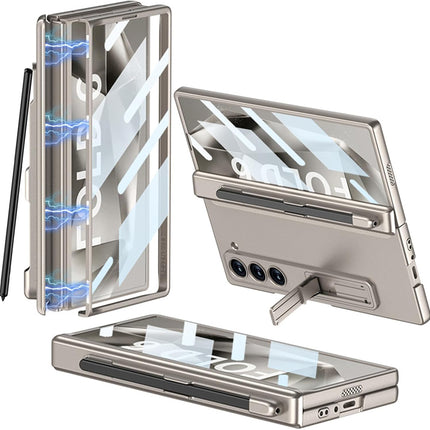 Kapa Magnetic Hinge Case for Samsung Galaxy Z Fold 6 | Inbuilt S-Pen Holder Stand Hybrid Back Cover (Titanium)
