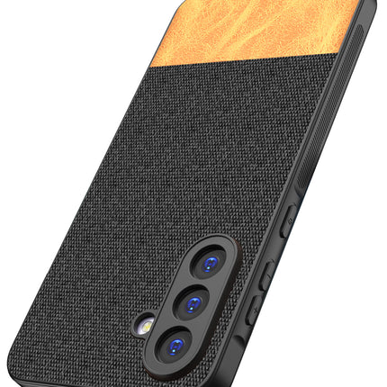 Kapa Soft Fabric & Leather Hybrid Protective Back Cover for Samsung Galaxy A16 | Shockproof Slim Hard Anti Slip Back Case (Black,Brown)