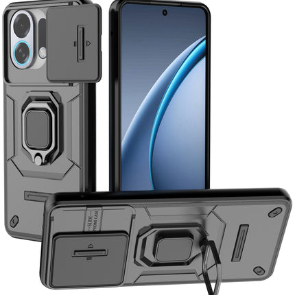 Kapa Armor Slider Back Cover for Oppo K13 Turbo / K13 Turbo Pro | Inbuilt Ring + Camera Slider Shockproof Lens Protection Bumper Back Case (Black)