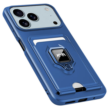 Kapa Bisen Back Cover for Apple iPhone 17 Pro | Inbuilt Camera Slider Ring Stand and Card Pocket Shockproof Slim Bumper Back Case (Blue)
