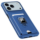 Kapa Bisen Back Cover for Apple iPhone 17 Pro | Inbuilt Camera Slider Ring Stand and Card Pocket Shockproof Slim Bumper Back Case (Blue)