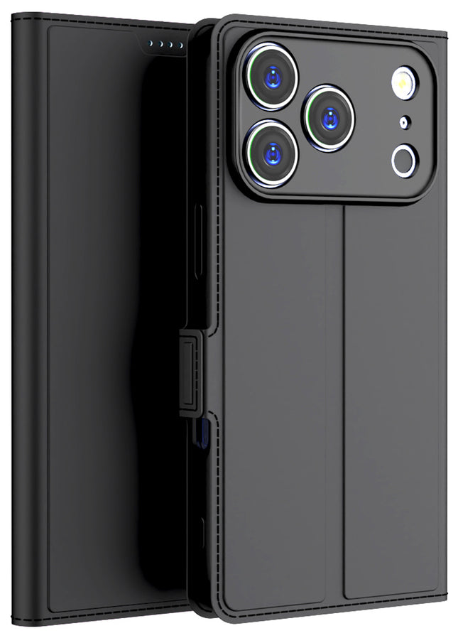 Kapa Noble Slim Magnetic Leather Flip Case Cover for Apple iPhone 17 Pro Max | Card Holder Stand Flip Wallet Case (Black)