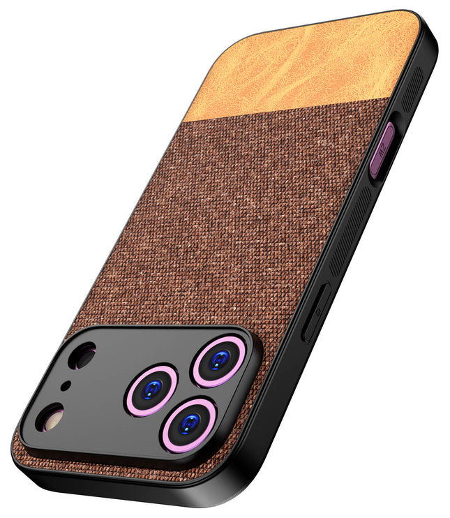 Kapa Soft Fabric & Leather Hybrid Protective Back Cover for Apple iPhone 17 Pro Max | Shockproof Slim Hard Anti Slip Back Case (Brown)
