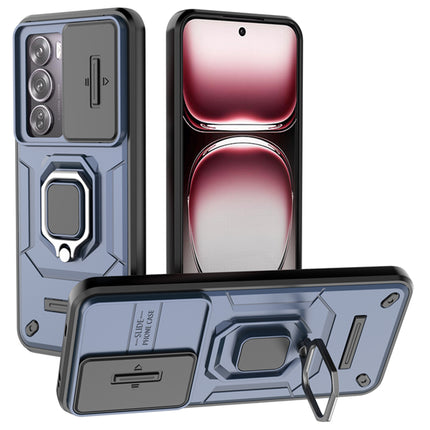 Kapa Armor Slider Back Cover for Oppo Reno 12 Pro (5G) | Inbuilt Ring + Camera Slider Shockproof Lens Protection Bumper Back Case (Blue)