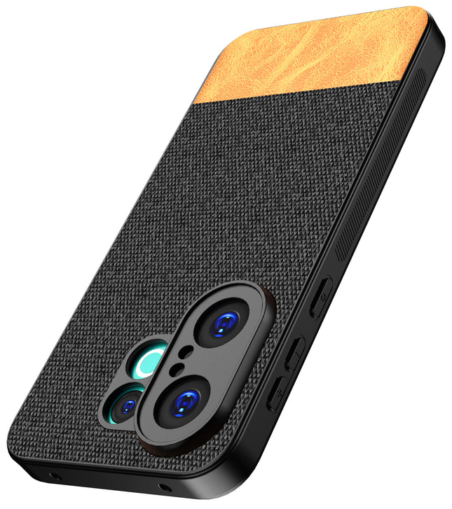 Kapa Soft Fabric & Leather Hybrid Protective Back Cover for Vivo X200 FE 5G | Shockproof Slim Hard Anti Slip Back Case (Black,Brown)