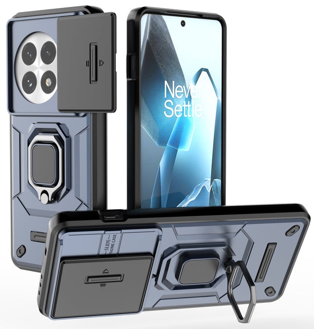 Kapa Armor Slider Back Cover for OnePlus 13 | Inbuilt Ring + Camera Slider Shockproof Lens Protection Bumper Back Case (Blue)
