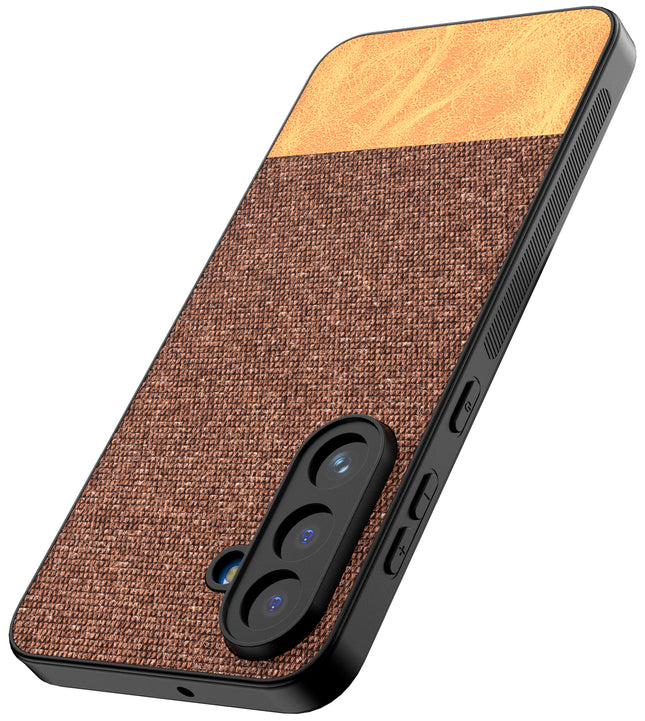 Kapa Soft Fabric & Leather Hybrid Protective Back Cover for Samsung Galaxy M56 | Shockproof Slim Hard Anti Slip Back Case (Brown)