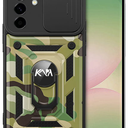 Kapa Tank Back Cover for Samsung Galaxy A36 | Inbuilt Ring + Slider Shockproof Lens Protection Bumper Back Case (Green)