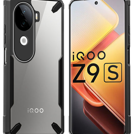 Kapa Bull Clear Back Cover for Iqoo Z9S (5G) | [Military Grade Protection] Shock Proof Slim Hybrid Bumper Case (Black)