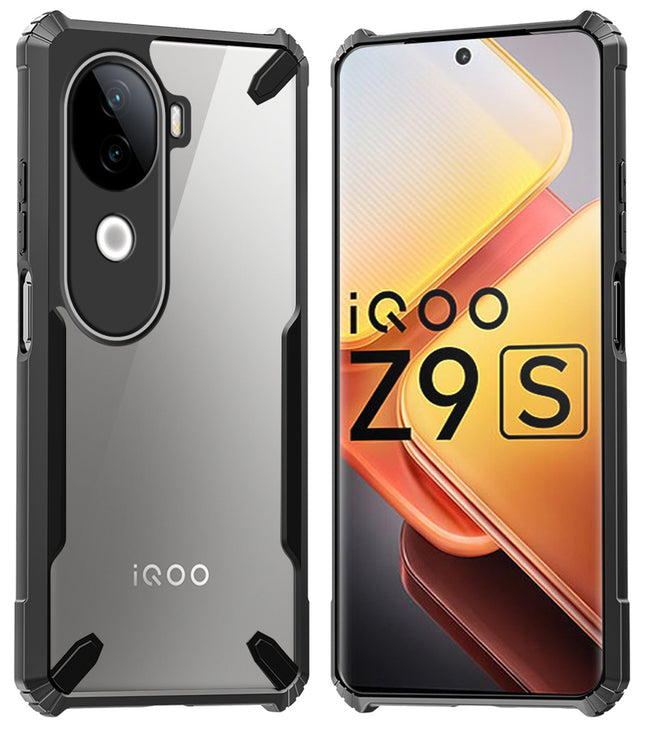 Kapa Bull Clear Back Cover for Iqoo Z9S (5G) | [Military Grade Protection] Shock Proof Slim Hybrid Bumper Case (Black)
