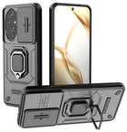 Kapa Armor Slider Back Cover for Honor 200 Pro (5G) | Inbuilt Ring + Camera Slider Shockproof Lens Protection Bumper Back Case (Black)