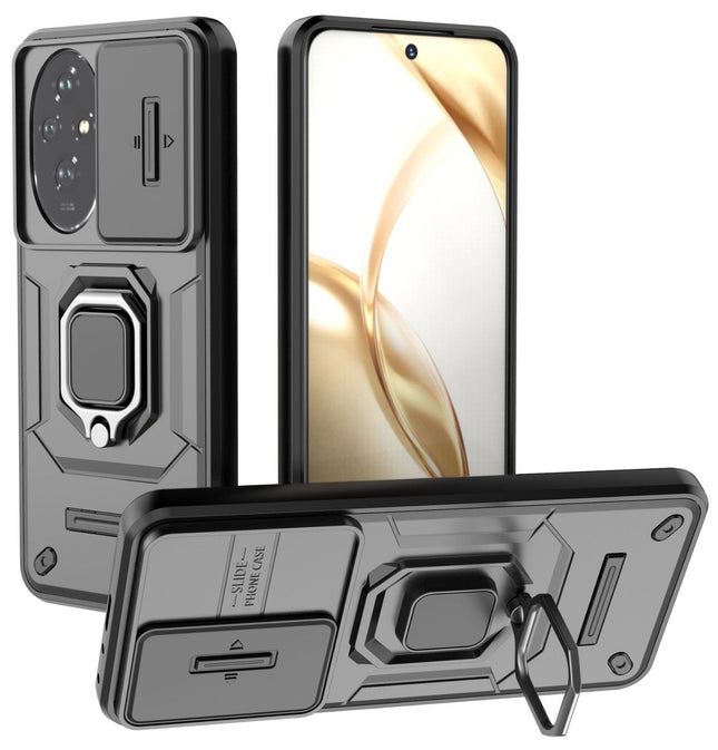 Kapa Armor Slider Back Cover for Honor 200 Pro (5G) | Inbuilt Ring + Camera Slider Shockproof Lens Protection Bumper Back Case (Black)