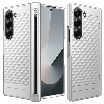 Kapa Geometric S Pen Holder Hinge Protection Back Cover for Samsung Galaxy Z Fold6 / Fold 6 | Slim Shock proof Case with Inbuilt Glass & S Pen Slot (Silver)