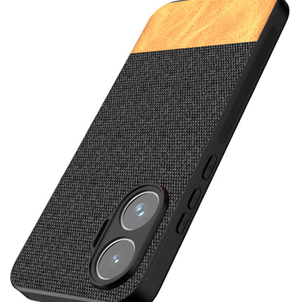 Kapa Soft Fabric & Leather Hybrid Protective Back Cover for Poco F7 5G | Shockproof Slim Hard Anti Slip Back Case (Black,Brown)