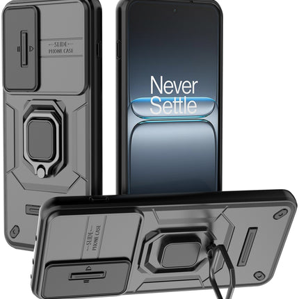 Kapa Armor Slider Back Cover for OnePlus Nord 5 | Inbuilt Ring + Camera Slider Shockproof Lens Protection Bumper Back Case (Black)