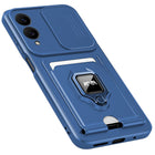 Kapa Bisen Back Cover for Samsung Galaxy S25 Edge | Inbuilt Camera Slider Ring Stand and Card Pocket Shockproof Slim Bumper Back Case (Blue)