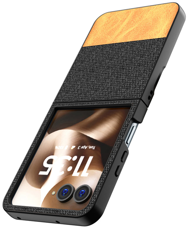 Kapa Soft Fabric & Leather Hybrid Protective Back Cover for Moto Razr 60 / 50 | Shockproof Slim Hard Anti Slip Back Case (Black,Brown)
