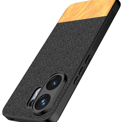 Kapa Soft Fabric & Leather Hybrid Protective Back Cover for Vivo V60 / V60e / Vivo T4 Pro 5G | Shockproof Slim Hard Anti Slip Back Case (Black,Brown)